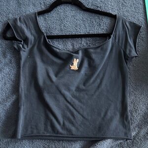 Brandy Melville Navy Crop Top with Embroidered Detail